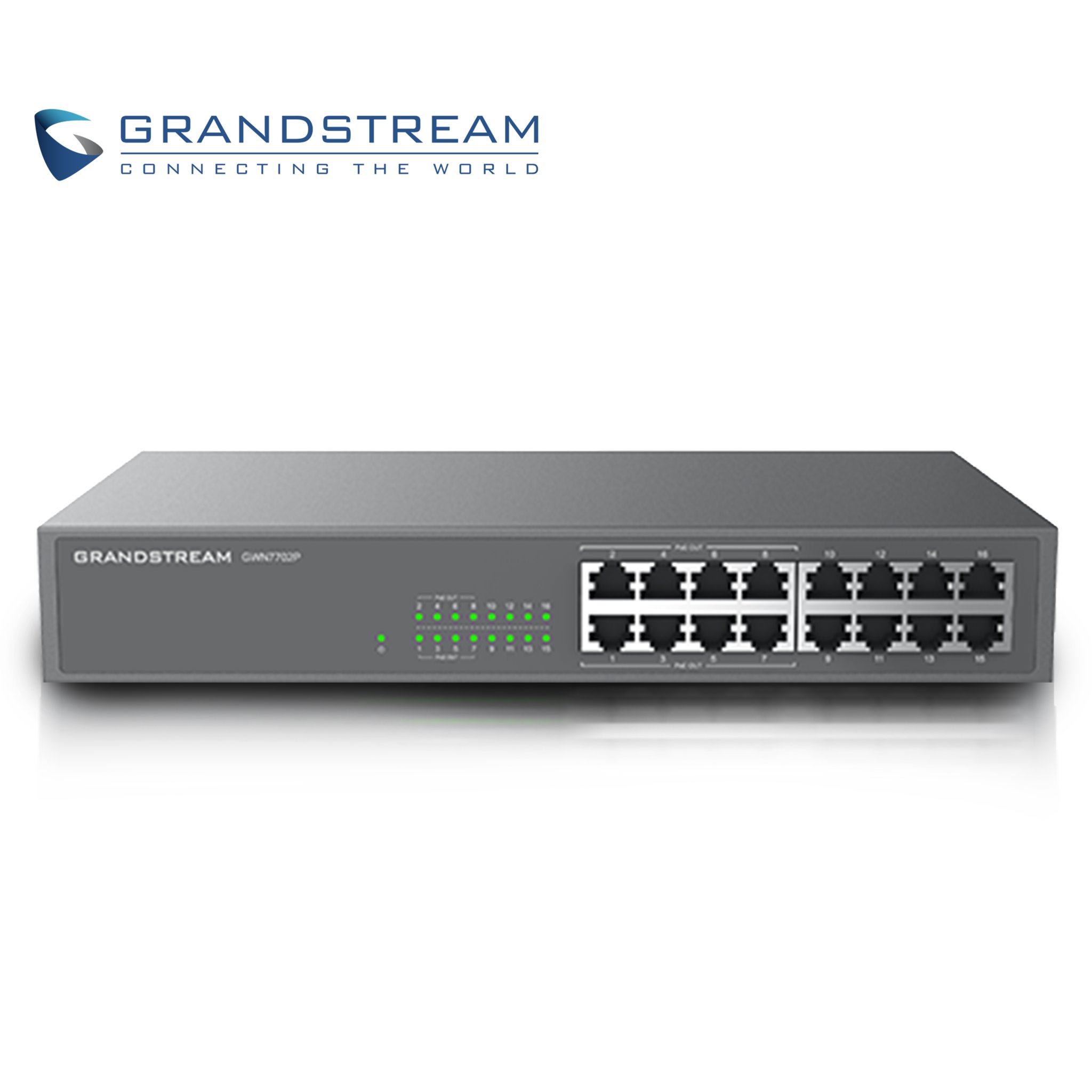 Imagen de SWITCH NO ADMINISTRABLE POE+ GRANDSTREAM GWN7702P / 16 PUERTOS 10/100/1,000MBPS / 8 PUERTOS POE+ AF/AT / MONTAJE ESCRITORIO/PARED / ALIMENTACION 100-240VCA/150W / METALICO