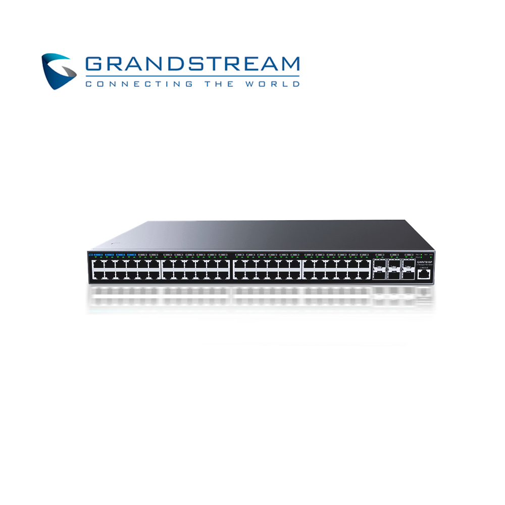 Imagen de SWITCH ADMINISTRABLE POE+ CAPA 3 GRANDSTREAM GWN7816P / 48 PUERTOS 10/100/1,000MBPS / 6 PUERTOS SFP+ 10GIGABIT / 48 PUERTOS 802.3AF/AT/BT / QOS AVANZADO / VLAN / ROUTING IPV4/IPV6 / ARP / FILTRADO MAC / TACACS+ / STACKING HASTA 16 / ADMINISTRACION GWN CLOUD