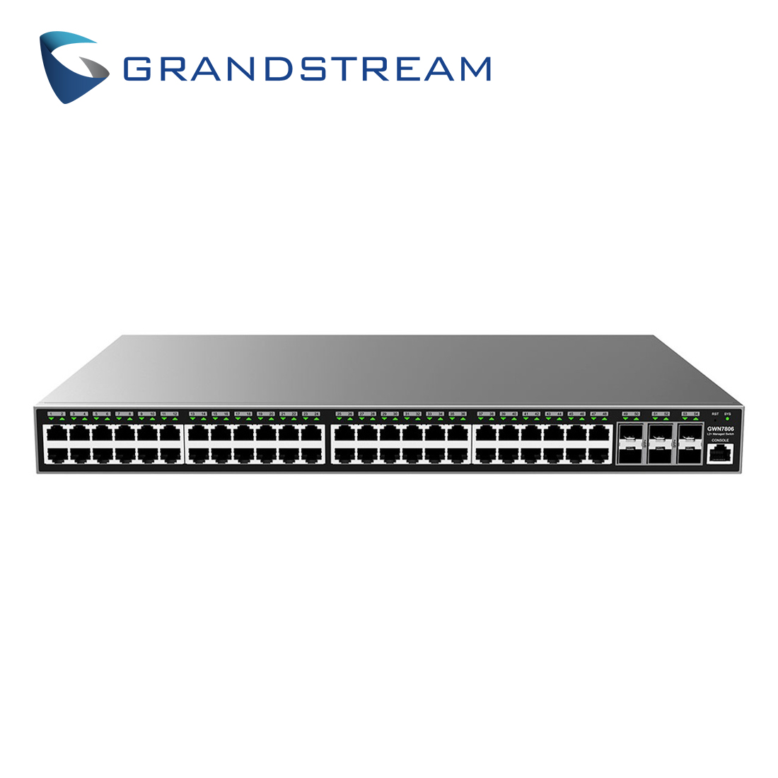 Imagen de SWITCH ADMINISTRABLE CAPA 2+ GRANDSTREAM GWN7806 / 48 PUERTOS 10/100/1,000MBPS / 6 PUERTOS SFP+ 10GIGABIT / 1 PUERTO DE CONSOLA / QOS / ARP / FILTRADO MAC / VLAN / MODO STACKING HASTA 16 / ADMINISTRACION GWN  CLOUD