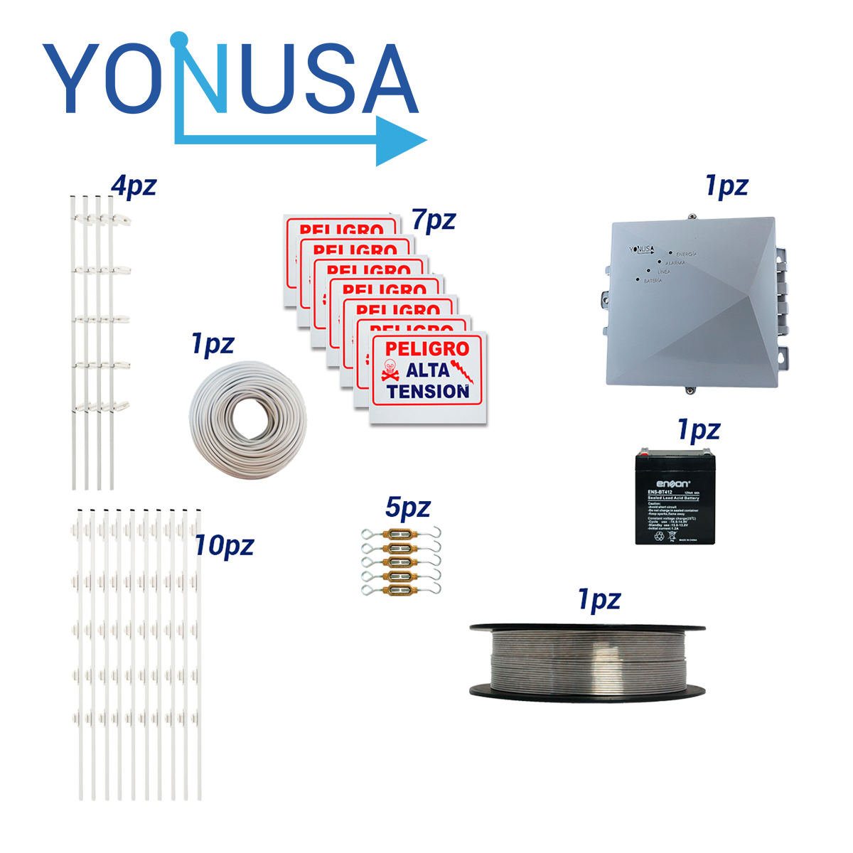 Imagen de KIT DE CERCA ELECTRIFICADA CON ACCESORIOS PARA 50METROS INCLUYE:
ENERGIZADOR, BATERIA  ENS-BT412 CABLE, ALAMBRE, POSTES, LETREROS Y TENSORES