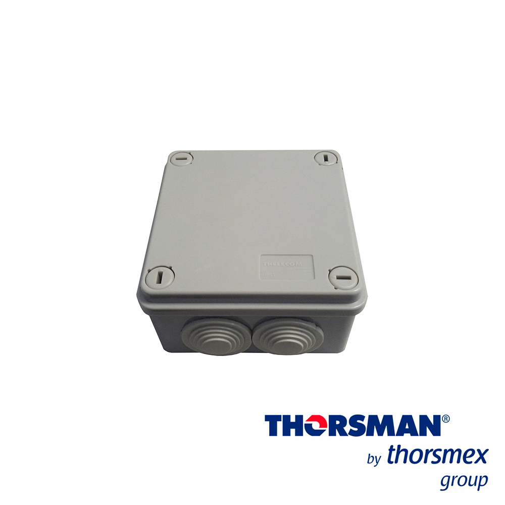 Imagen de CAJA ESTANCA IP55 THORSMAN 20000-00001 DIMENSIONES 100x100x50 mm IDEAL PARA CCTV, CAJA DE REGISTRO Y TAPA CON TORNILLOS DE AJUSTE DE 1 / 4 DE VUELTA, COLOR GRIS, CONOS PARA TUBO DE 3