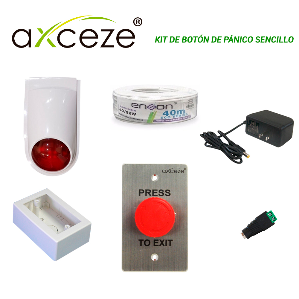 Imagen de KIT DE BOTON DE PANICO SENCILLO CON 1x BOTON DE PARO O EMERGENCIA AX-L60 + 1x SIRENA-ESTROBO PAM-SL500 + 1x FUENTE DE PODER PS-1215 + 1x CABLE ALARMA ROLLO 32202W040 + 1x CONECTOR CORRIENTE ENS-FC01 + 1x TMK7902-02001