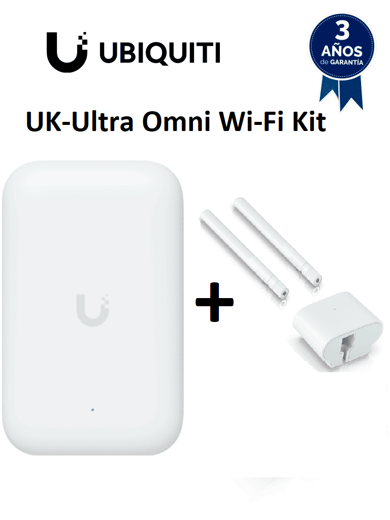 UBIQUITI UK-Ultra Omni Wi-Fi Kit - Solución de alta cobertura 360° con antenas omnidireccionales resistentes al agua, compatible con UniFi UK-Ultra. Ideal para ampliar señal Wi-Fi en exteriores e interiores con rendimiento estable y profesional.