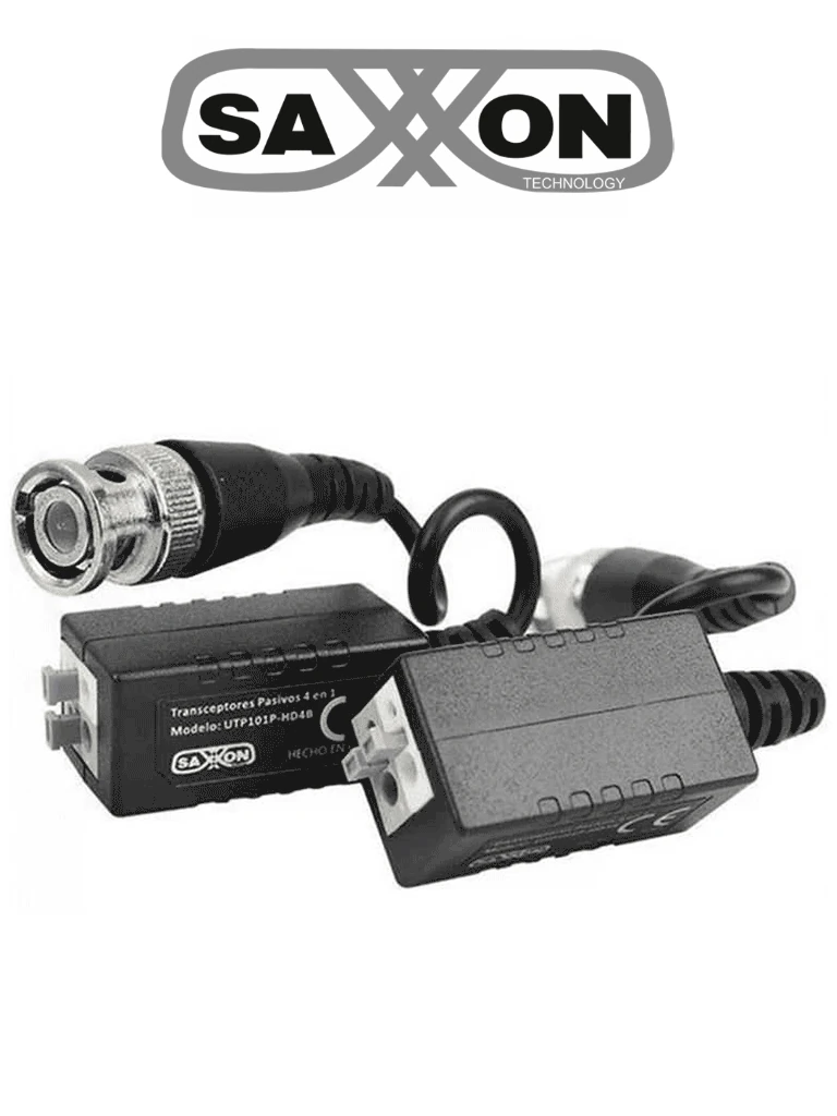 SAXXON VB-03 Par de transceptores pasivos (Video Baluns) soporta 8MP 4k a 150m, 4MP a 200m, 1080p a 250m, 720p a 300m en CVI. Compatible con HDCVI, TVI, AHD y CVBS. Incluye 2 terminales Push para fácil conexión