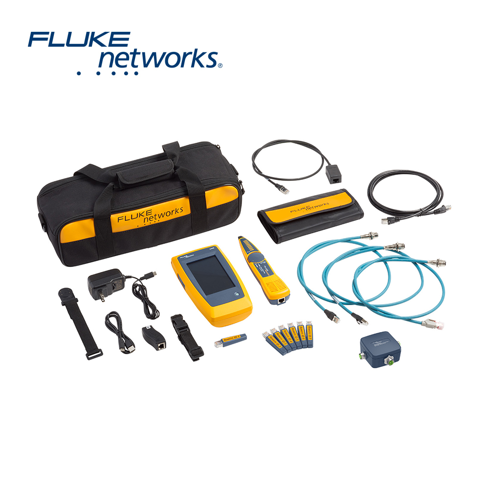 TESTER DE CABLES Y DE RED LINKIQ FLUKE NETWORKS LIQ-KIT-IE CON ADAPTADOR MULTICONECTOR CON CORREA MAGNÉTICA, IDENTIFICACIONES REMOTAS RJ45 NO.1 A 7 CON MALETIN, SONDA INTELLITONE INCLUYE PATCH CORD RJ45 / M12X, PATCH CORD RJ45 / M12D, PATCH CORD RJ45