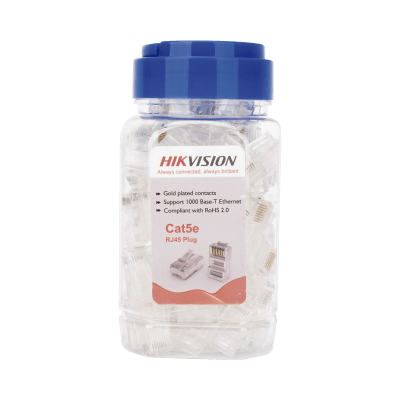 Bote con 100 Piezas de Plug Modular RJ45 / Cat 5e / Chapado en Oro a 15 Micras / Sin Blindaje / Facil Instalación / Uso Interior / Soporta Norma TIA-568B / Cumple con RoHS 2.0