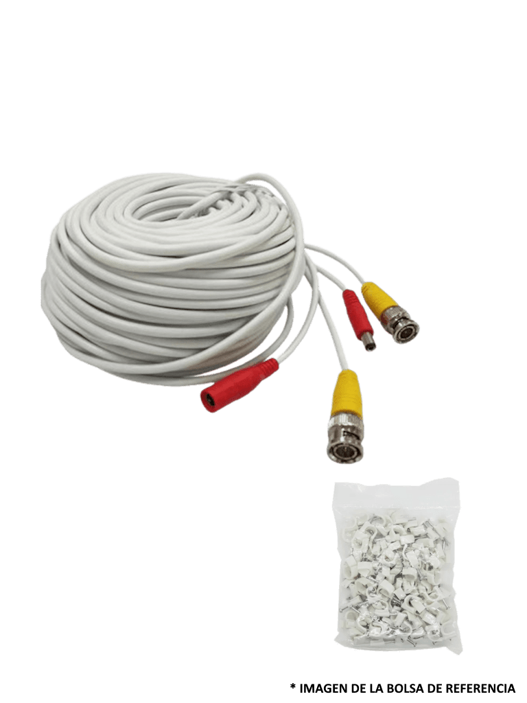 TCE-BNC20WLMG5-Paquete de Cable Siames Armado Blanco de 20 Metros con Bolsa de 50 Grapas de Pared Blancas de 5mm