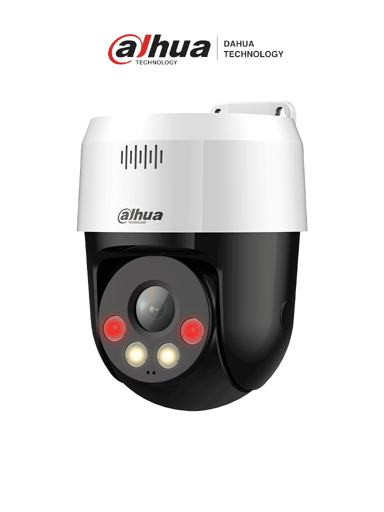 DAHUA DH-SD2A300NB-GNY-A-PV-0400 - Cámara IP PT de 3 MP con Full Color y Disuasión Activa, iluminador dual inteligente, lente fijo, alcance de 30m con IR y luz visible, audio bidireccional, protección IP66, PoE y ranura para microSD.