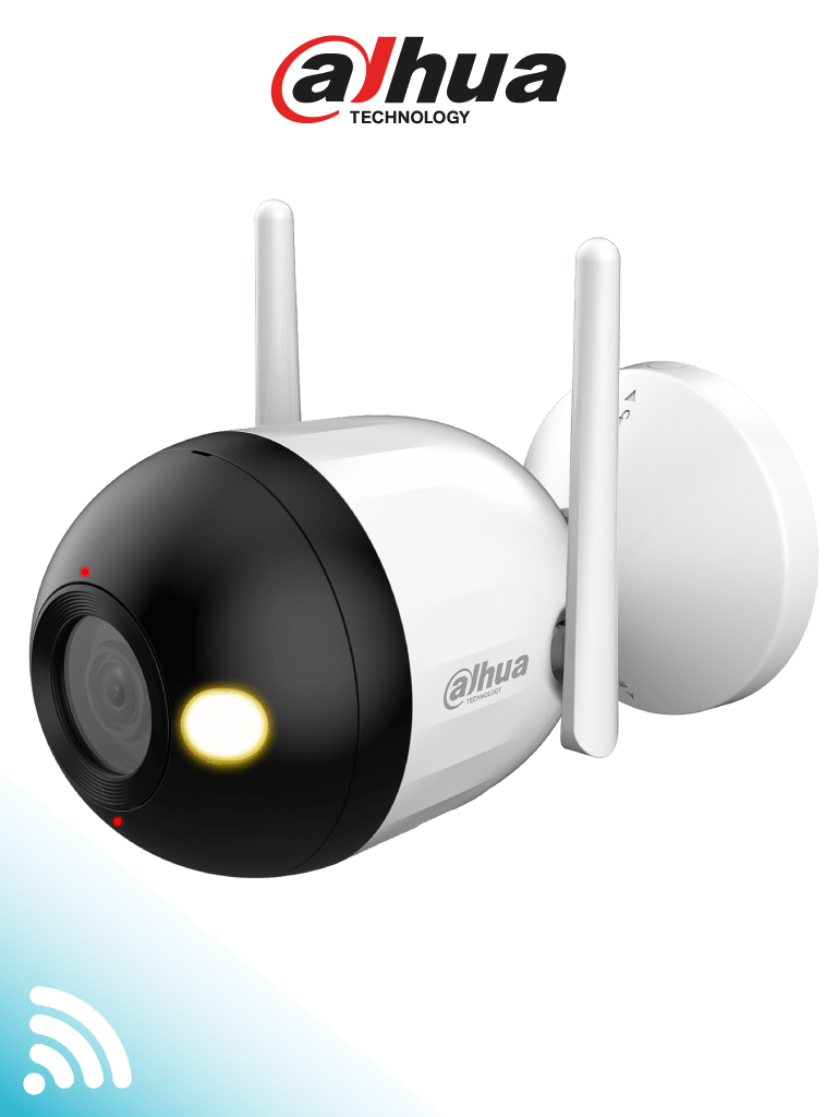DAHUA F2CN-PV - Cámara IP Bullet WiFi de 2 MP/ lente de 2.8 mm. Cuenta con Full Color + iluminación dual inteligente, disuasión activa, audio bidireccional, micrófono y altavoz integrados, 30 m, funciones de IA y resistencia IP67.
