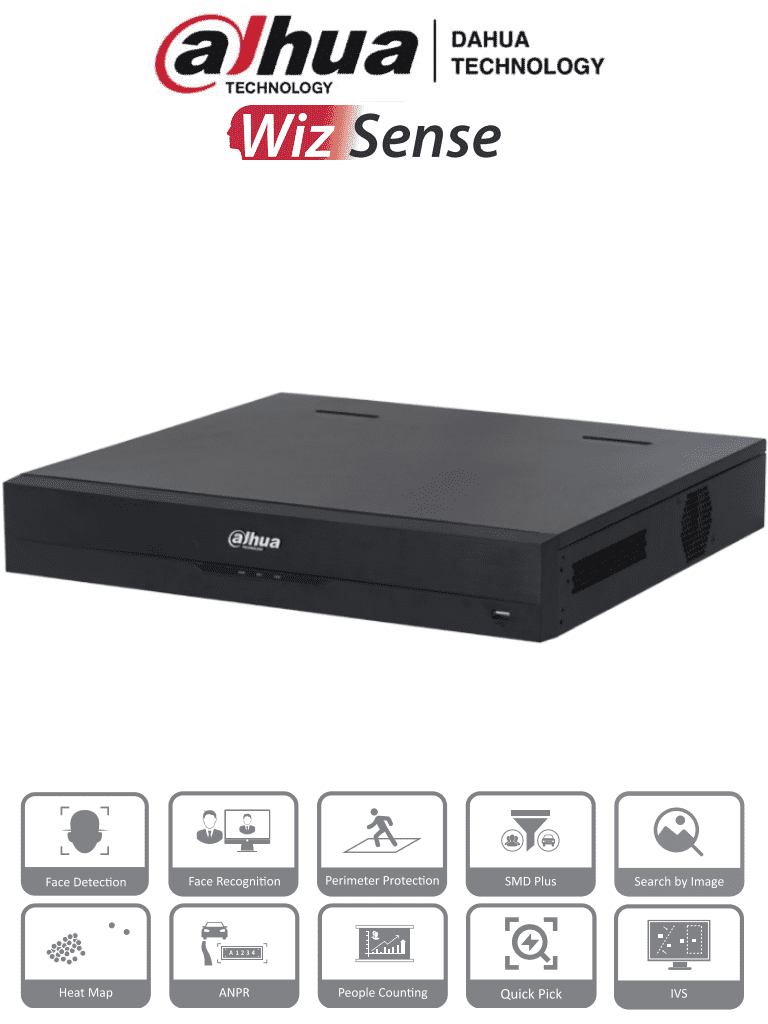 DAHUA NVR4416-16P-EI - NVR de 8 MP /16 Canales IP/ WizSense/ 4k con IA/ 16 Puertos PoE af/at/ 4 Bahias para Discos Duros/ 1 Canal de Reconocimiento Facial por NVR/ 4 Ch con SMD Plus/ Soporta Cámaras con IA/ 10 Bases de Datos de Rostros