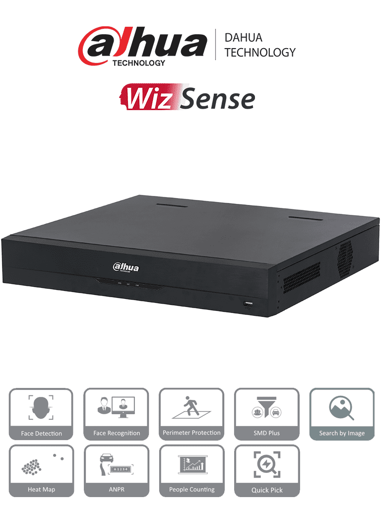 DAHUA DHI-NVR4432-16P-EI -  NVR de 8 Megapíxeles/ 4K WizSense/ 32 Canales IP/ 16 Puertos PoE/ 4 Bahías de Discos Duros/ Smart H.265+/ 1 Canal de Reconocimiento Facial/ SMD Plus/ Rendimiento de 256 Mbps/ Quick Pick