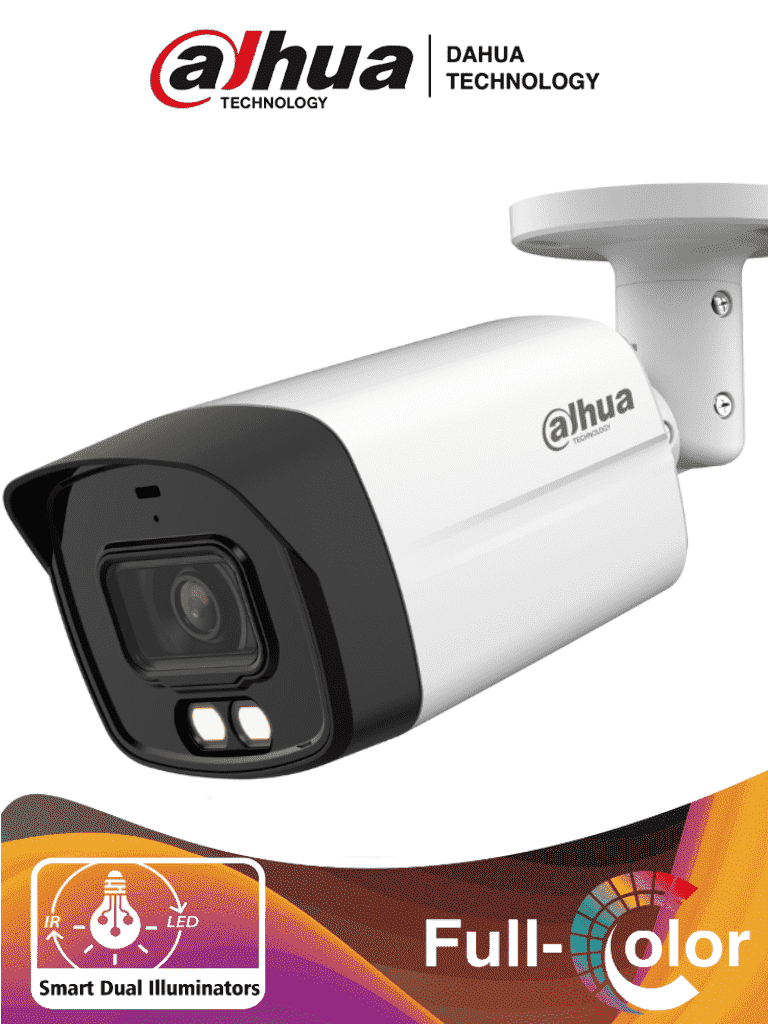 DAHUA HAC-HFW1200TLMN-IL-A - Cámara Bullet de 2 Megapíxeles/ Iluminación Dual Inteligente + Full Color/ Lente de 2.8 mm/ 102 Grados de Apertura/ 40 Metros de IR y Luz Visible/ Microfono Integrado/ DWDR/ IP67/Soporta:  CVI/CVBS/AHD/TVI/