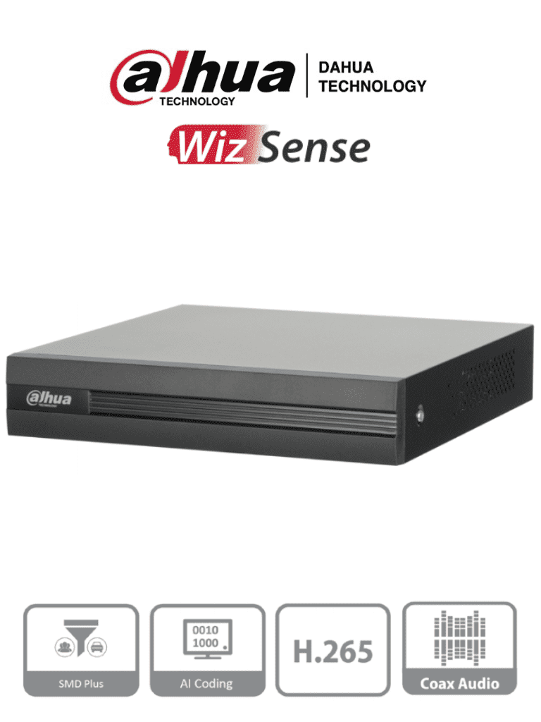 DAHUA XVR1B04H-I - DVR de 4 canales 5MP Lite con WizSense y H.265+. Soporta 4 canales + 2 IP, o hasta 6 canales IP. Con SMD Plus y búsqueda inteligente de humanos y vehículos. 1 puerto SATA de hasta 6TB/
