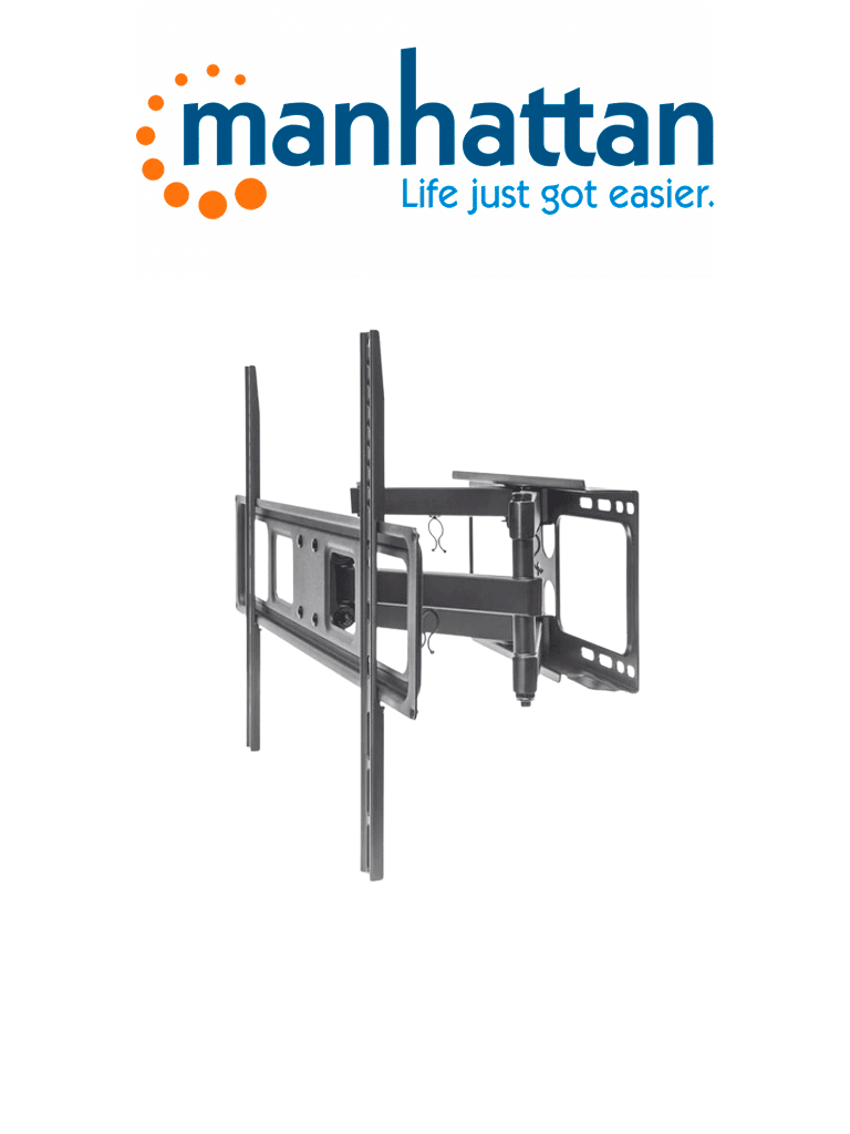 MANHATTAN 461351 Soporte Universal de Pared para TV, con Movimiento Completo, Básico / Soporta una TV de pantalla plana o curva de 37 a 70" de hasta 40 kg (88 lbs.); Opciones de ajuste de inclinación, giro y nivel; Negro