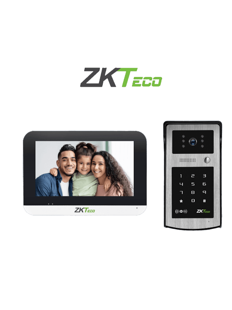 ZKTECO VK07B53LKit- Kit de Videoportero IP / Monitor Color de 7 Pulgadas / Frente de Calle IP55 / Cámara 1080P / PoE / Apertura con Tarjetas ID (125Khz) y Contraseña / Excelente Visión Nocturna