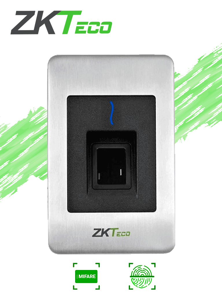 ZKTECO FR1500SMF - Lector Esclavo De Huella BIO ID Tarjetas Mifare  13.56 Mhz / IP65 / RS485 y Led Indicador de Estado / Compatible con Paneles InBio