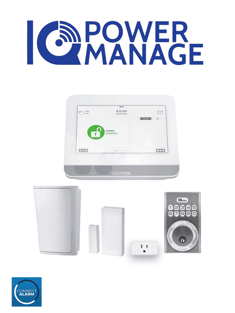 QOLSYS IQ4 HUB POWER MANAGE Automation KIT - Paquete que contiene Sistema IQ 4 HUB POWER MANAGE, con pantalla táctil de 7",  1 sensor PIR inalámbrico PGP9914, 1 sensor magnético inalámbricos PG9303, 1 enchufe inteligente y una cerradura Power G
