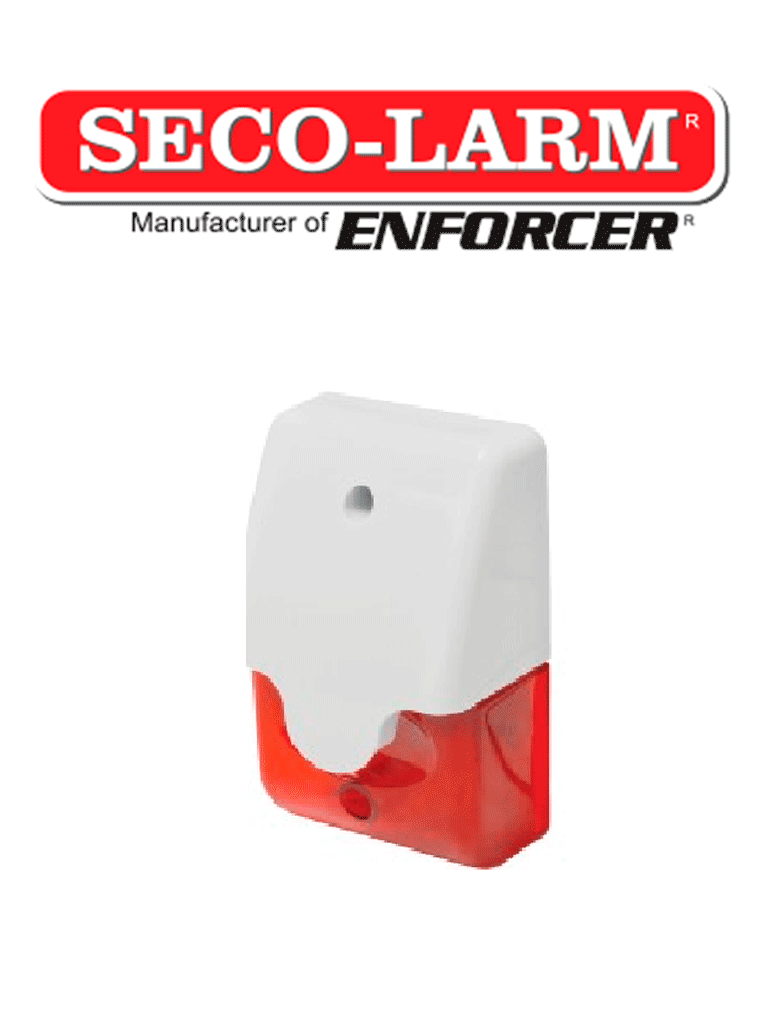 Seco-Larm SL1312SAR -  Sirena mini piezoeléctrica  roja y luz estroboscópica LED