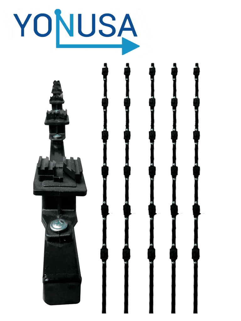 YONUSA K156L - Kit de 5 postes de perfil 3/4 en color negro de 1.2 mts de largo, con 6 aisladores de paso para 6 líneas con 15 cm de separación/ Listo para instalación en campo