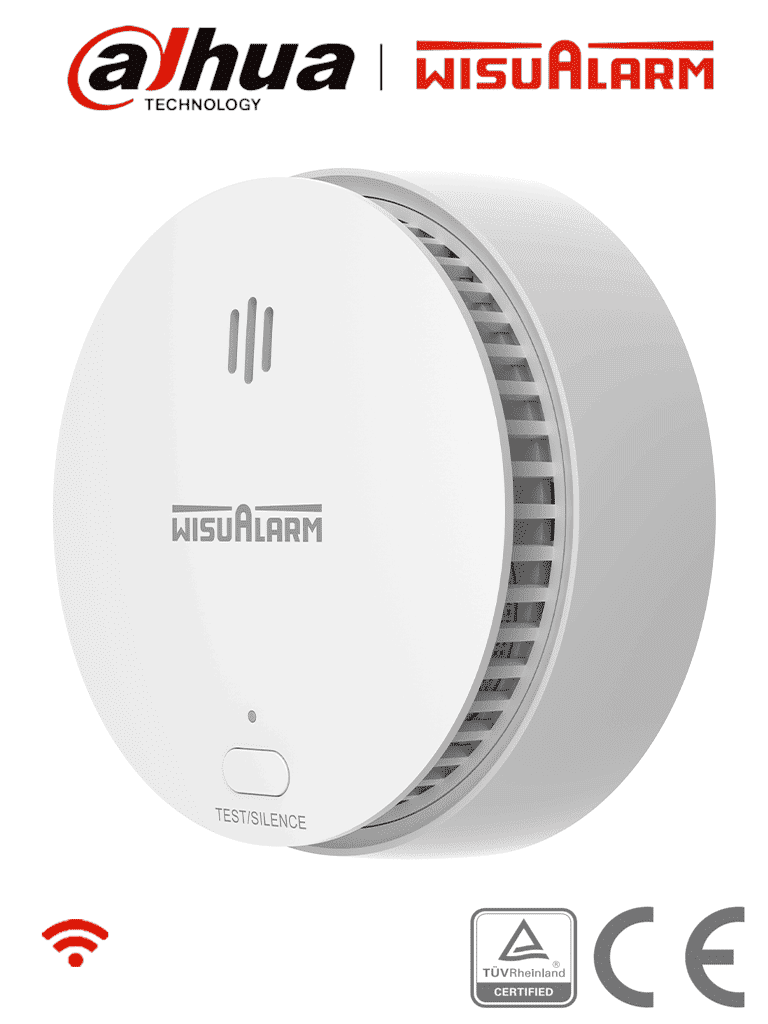 DAHUA WISUALARM HY-SA2FA - Detector Inteligente de Humo WiFi 2.4 Ghz, Sensor Fotoeléctrico, Sonido de Alarma de 85dB, Alarma Visual y Audible, Envía Notificaciones en Tiempo Real a APP, Certificaciones TÜV and CE,