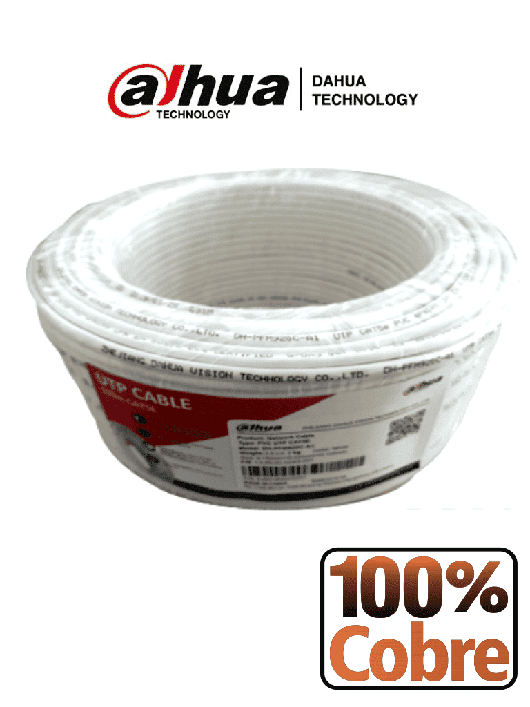 DAHUA PFM920I-5EUN-C-V2-100 - Bobina de 100 Mts de Cable UTP Cat5e/ 100% Cobre/ Color Blanco/ Ideal para Video y Redes/