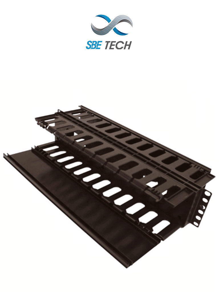 SBE TECH SBE-OH2URD -  Organizador de cable horizontal para rack, con doble lado y base metálica, 19 pulgadas, y 2UR