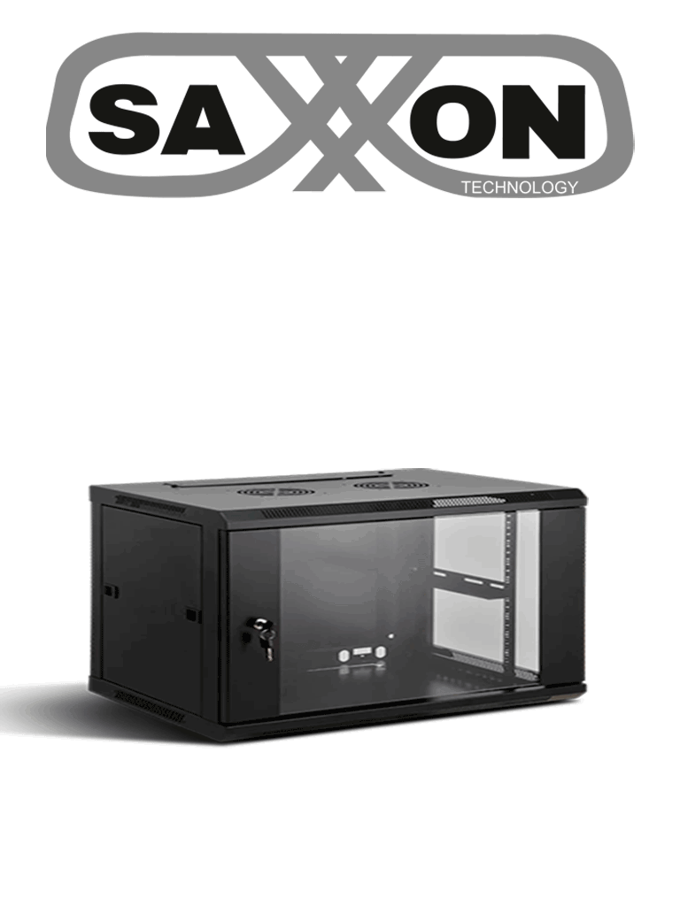 SAXXON SXR6U5406A - Gabinete de Pared Negro / 6UR / Puerta de Vidrio Templado / Dimensiones útiles: Alto 37 x ancho 53 x profundidad 40 cm