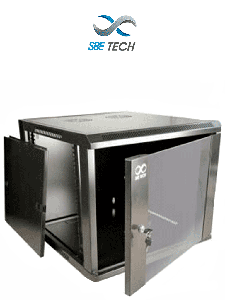 SBE TECH GNLPAR12URP- Gabinete de pared de 12 UR con capacidad de carga de 60 Kg, dimensiones 60x60x64 cm y puerta frontal de cristal templado