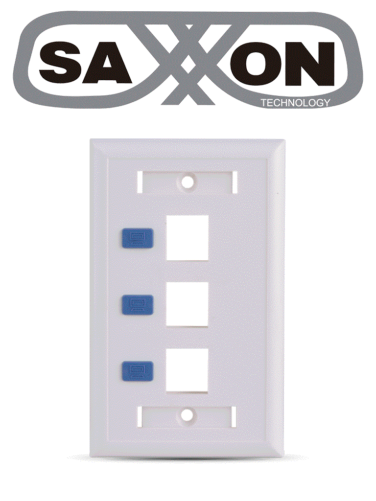 SAXXON A1753E - Placa de pared / Vertical / 3 Puertos tipo keystone / Color blanco / Con etiquetas