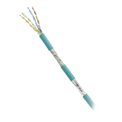 Bobina de Cable Blindado SF/UTP Categoría 5e de 4 pares, Uso Industrial con Resistencia al Aceite y Rayos UV, Multifilar 24/7 (Flexible), Color Azul Cerceta, Bobina de 305m