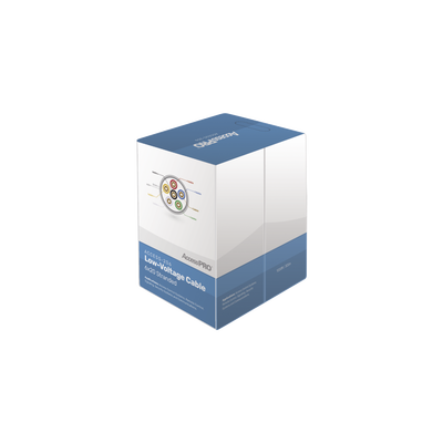 Bobina de 305 metros con 6 conductores de cobre trenzado calibre 20, aislamiento individual de FRPVC de alta calidad, cubierta exterior de PVC con protección anti-flama CM. Para aplicaciones de control de acceso