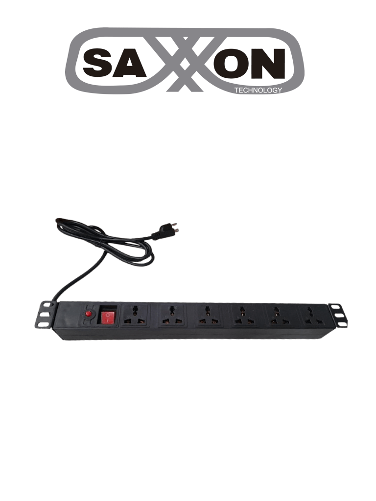 SAXXON SXPDU6UPL- Barra PDU con 6 Contactos Individuales , Rack 19" 1UR , 15 Amp , 120V , Protección contra rayos , Carcasa de Plástico
