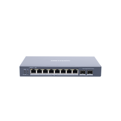 Switch Gigabit PoE+ / Administrable / 8 Puertos Gigabit PoE+ / 2 Puertos SFP / Configuración Nube Hik-Partner Pro / Modo Extendido hasta 300 Metros / 110 W