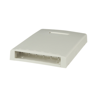 Caja de Montaje en Superficie, Con Accesorio para Resguardo de Fibra Óptica, Para 6 Módulos Mini-Com, Color Blanco Mate