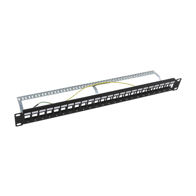 Patch panel modular Blindado (STP) de 24 puertos, con barra para organizar cable