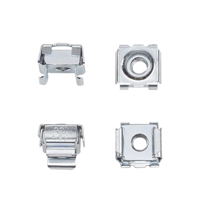 Kit de 20 Tuercas Enjauladas Para Uso en Gabinetes o Racks con Rieles con Orificios Cuadrado, de Acero, Color Plateado