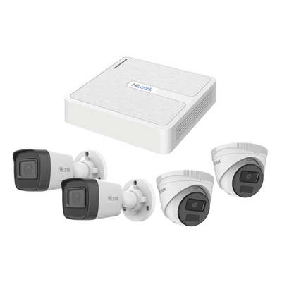 Kit IP 2 Megapixel / NVR de 4 Canales con 4 Puertos PoE / 2 Cámaras IP Bala para Exterior / 2 Cámaras IP Domo para ExterIOR