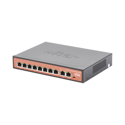 Switch PoE No administrable / PoE de Largo Alcance Hasta 250m / 8 Puertos PoE 10/100Mbps (Puerto 1 Hasta 60W, Puertos 2 al 8 Hasta 30W) + 2 Puertos Gigabit Uplink / Presupuesto 120 W / Plug and Play