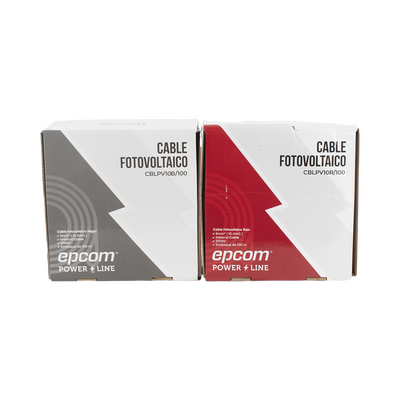Kit de 2 rollos de 100 metros de cable fotovoltaico de cobre, rojo y negro, calibre 10 AWG (6mm²), Tipo PV,  1000/2000 V y 120°C.