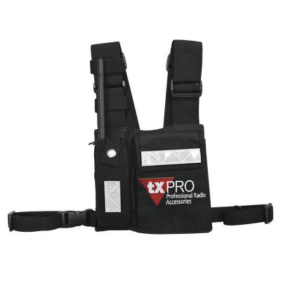 Pechera Universal con soporte para radio, sostén de bolígrafo y seguridad para la bolsa con cinta adherente. Logo TX-PRO.