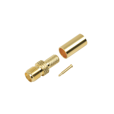 Conector SMA hembra inverso de anillo plegable para cable RG-58/U, Oro/ Oro Teflón.