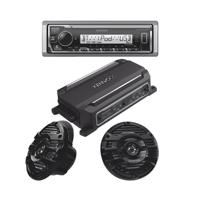 Kit de estéreo con Bluetooth KMR-M332BT | Amplificador KAC-M5014  | más Par de bocinas KFC-1653MRB