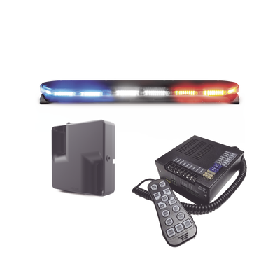 Kit de Sirena, Bocina y Torreta de 47", Serie 16 con 300 LEDs, Dual Color, Frente: Rojo/Blanco, Azul/Blanco, Trasero: Rojo/Ámbar, Azul/Ámbar