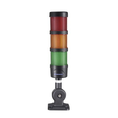 Torre LED Indicadora de estado de 3 niveles color Rojo, Ámbar y Verde, con Buzzer integrado a 85 dB,  a 24 VCD con Montaje incluido de 60 mm de diámetro