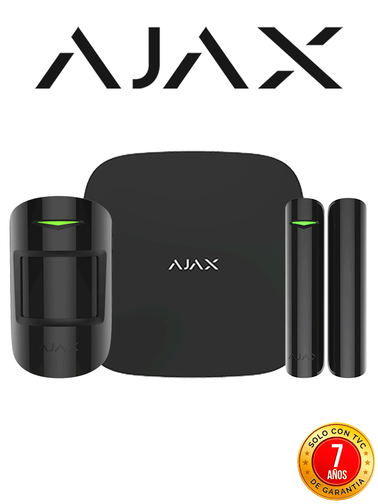 AJAX KIT STARTER B - Panel de  alarma Hub2Plus conexión Ethernet / WiFi / LTE, APP “AJAX PRO” iOS y Android , 1 sensor de movimiento y 1 detector de puerta o ventana con entrada auxiliar en color Negro