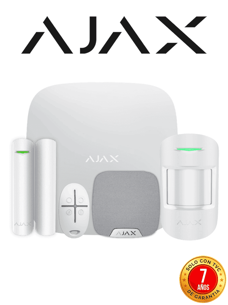 AJAX KIT RESIDENCIAL LIGHT - Panel de alarma Hub2Plus conexión Ethernet / WiFi / LTE, APP “AJAX PRO” iOS y Android , 1 sensor de movimiento, 1 detector para puerta o ventana, 1 control remoto y una sirena interior inalámbrica color Blanco