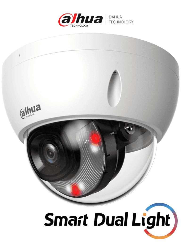 DAHUA IPC-HDBW2449E-S-IL- Camara IP Domo Antivandalica de 4 MP/ WizSense/ Iluminadores Duales Inteligentes/ Lente de 2.8mm/ 101 Grados de Apertura/ 30 Metros de Luz IR y Luz Visible/ WDR Real/ SMD Plus/ Ranura para Micro SD/ PoE/ IP67/ IK10