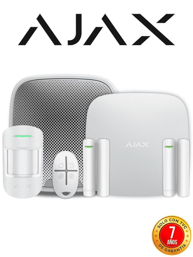 AJAX KIT RESIDENCIAL PLUS EXT- 1 Hub2Plus conexión Ethernet/WiFi/LTE color Blanco/APP “AJAX PRO” iOS y Android, 1 sensor de movimiento, 2 detectores para puerta o ventana, 1 control remoto y 1 sirena EXTERIOR inalámbrica