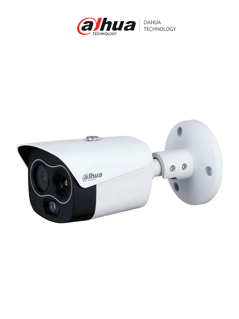 DAHUA DHI-TPC-BF1241-B7F8-DW-S8 Mini cámara tipo bala IP térmica de 4MP/ con IA: detección de calor, clasificación de personas/vehículos/ detección de humo/ Fusión de imagen dual, PoE, IP67,/ rango de medición de –20°C a +550°C /