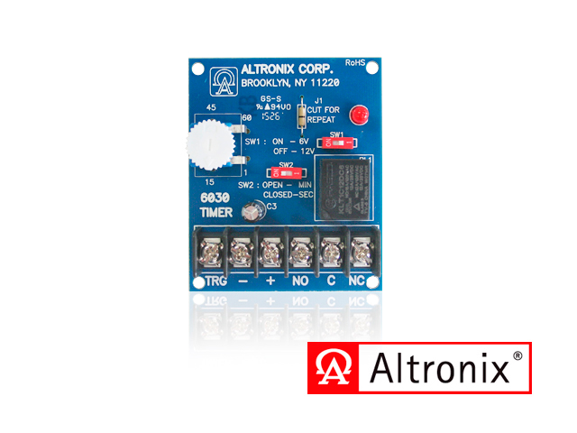 Imagen de TEMPORIZADOR PROGRAMABLE / RANGO DE PROGRAMACIÓN DE 1 SEGUNDO A 60 MINUTOS / 6030 ALTRONIX / VOLTAJE DE 6 O 12 VCD CONSUMO DE CORRIENTE 3 MA MODO REPOSO Y 75 MA ACTIVADO CUENTA CON CONTACTOS TIPO C DE 8A 120 VCA O 28 VCD
